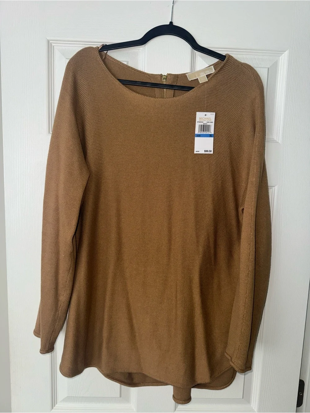 Michael Kors Camel Knit Long Sleeve Top with Back Zip